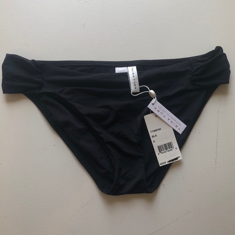 NWT Trina Turk Black Shirred Side Bikini, 8